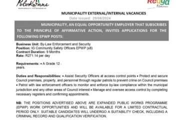 COMMUNITY SAFETY OFFICERS EPWP (9 MONTHS CONTRACT)